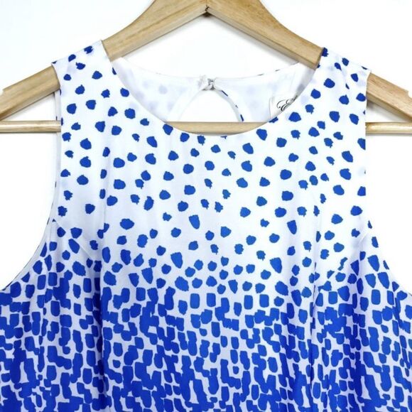 Eliza J Blue & White Multi Print Design Keyhole Dress Feminine Party Event - Picture 5 of 14